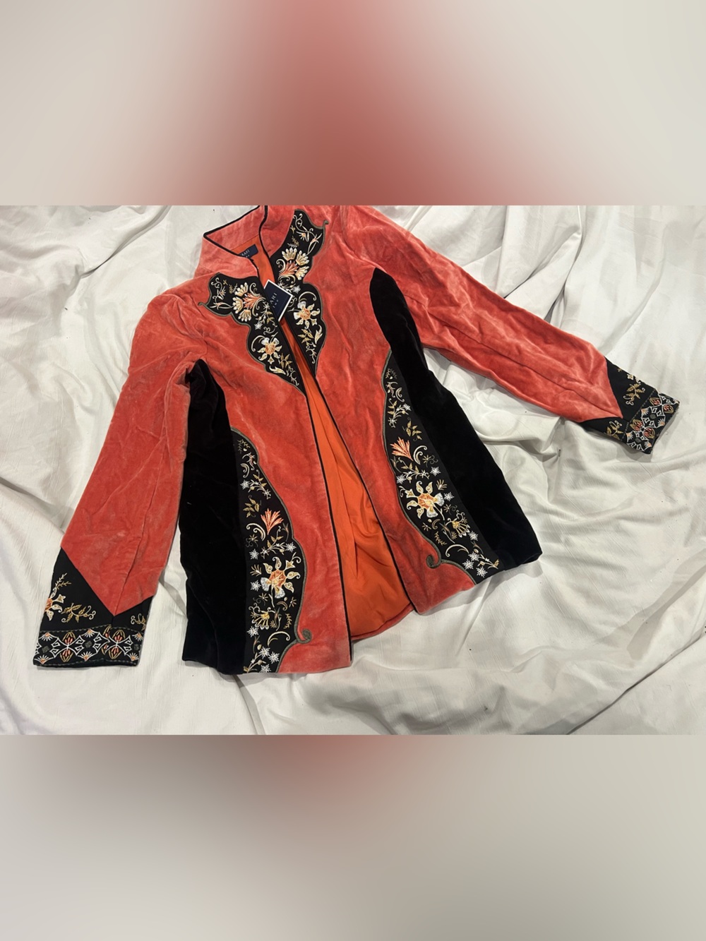 Kaari Blue Coral Velvet Embroidered Blazer with Black Panels